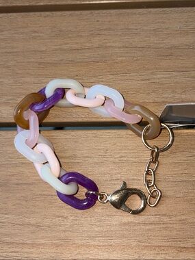 Resin Link Charm Bracelet in Purple, Pink & Cream with Gold Clasp, NWT
